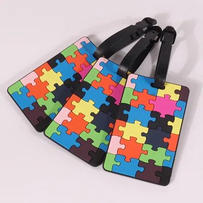 Custom Coloured Puzzle Logo Promotional Gift PVC Silicone Luggage Tags for Plane Travel Check in Luggage Differentiation