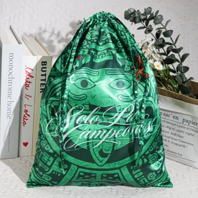 20*30Cm Green Satin Hair Bundle Shoe Shopping Bag Luxury Custom Logo Printed Gift Lingerie Storage Silk Pouch