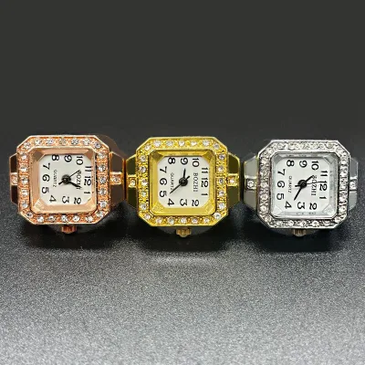 Fashion Jewelry Gifts Mini Vintage Gold Watch Ring Creative Metal Finger Watch Elastic Strap Ring Watch