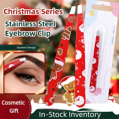 Christmas Gift Eyebrow Tweezers Slanted Stainless Steel Gingerbread Man Printed Xmas Cosmetic Gift Set Factory Direct