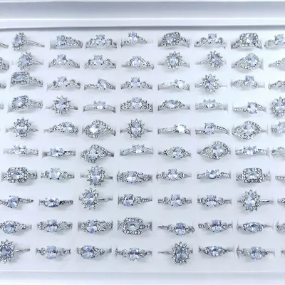 Fashion Classic Silver Rhinestone Rings for Women Female Sparkling Zircon Band Jewelry Mixed Style Wedding Party  Rings