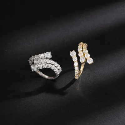 Gfashion Geometric Twisted Cubic Zirconia Open Rings Mirco Pave Moissanite Diamond Adjustable Open Sparkling Ring