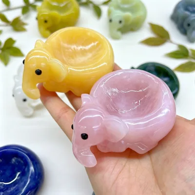 Wholesale Natural Crystal Crafts 8CM Multi-Material Cute Elephant Shape Bowl Carving Ashtray With Fashion Trend