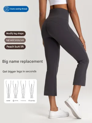 Cnshell Yoga Short Over Knee Length Capri Pants Women's High-Waisted Slimming for Exercise Running Fitness Hidden Pocket
