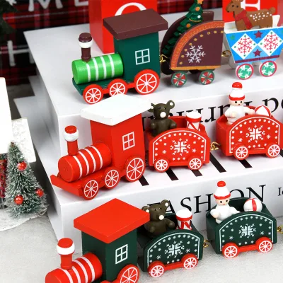 Children's Desktop Toy Wooden Cartoon Train Christmas Decoration Painted Counter Window Perfect Gift Factory Direct Wholesale
