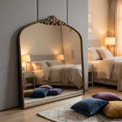 Antique Gold Arched Wall Mirror 36" X 28" Metal Frame HD Glass Vintage Wall Mirror for Fireplace/Bedroom/Living Room/Dresser