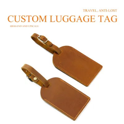Custom logo Vintage Genuine Leather Luggage Tag Personalized Travel Hanging Luggage Tags