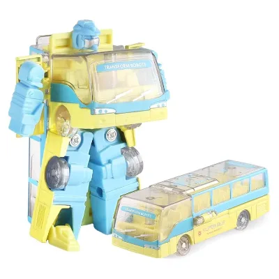 Transformable Robot Transforming Bus Car Children's Puzzle Plastic School Bus 1:48 Scale