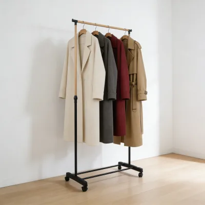 Portable Wheeled Multi-function Clothing Rack with Height Adjustable Rolling Stand for Bedding Bag Coat Display