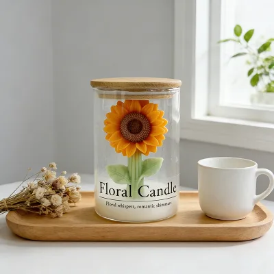 Soy Wax Sunflower Shaped Scented Candles Glass Jar with Wooden Lid Home Decor Party Decoration Factory Wholesale