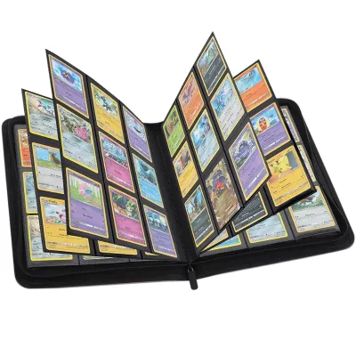 9-Pocket PU Leather Waterproof Trading Card Binder with Zipper for Trading Cards 31x25cm