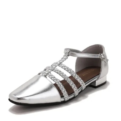 French-style Woven Strap Mary Jane Shoes for Women - New Style, Low Heel, Hollow Design