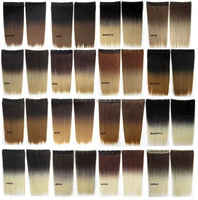 5 Combs Two Tone Clip in Hair Extension 130g 60cm 24inch Heat Resistant Fading Clip on Hair