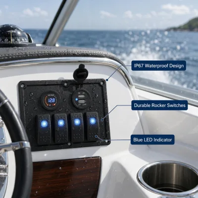 IP67 Waterproof 12V/24V Marine Grade Rocker Switch Panel Multi-Function Dash Control Board for Luxury Yacht Pontoon Truck RV