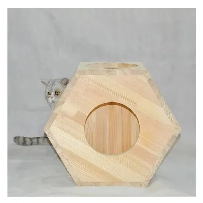 Multi Tier Wooden Cat Condo Floor Standing Activity Tree Cozy Cave Bed House Shelves Solid Wood Pet Furniture