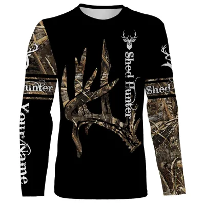 Mens Long Sleeve Hunting Shirt With Custom Camouflage Pattern Breathable Scratch Resistant Polyester for Outdoor Bush Hunting