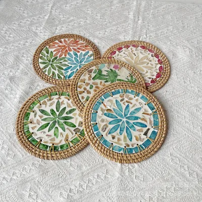Southeast Asian Handwoven Vietnamese-style Bohemia Table Mat Household Circle-shaped Tea Cup coaster Instagram-style Pad