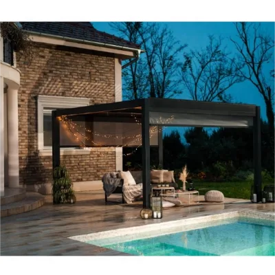Modern Outdoor Manual Retractable Aluminum Pergola Sun Canopy-Durable Waterproof Outdoor Furniture for Pool Garden Terrace