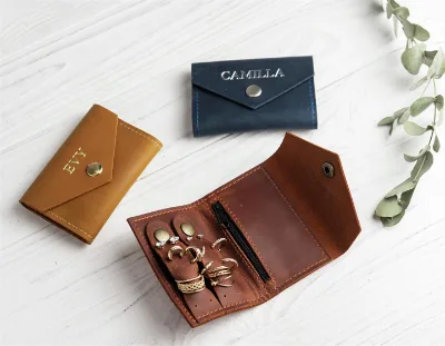 Custom Logo Modern Square Leather Jewelry Pouch with Snap Button Closure Flap Envelope Packaging Portable