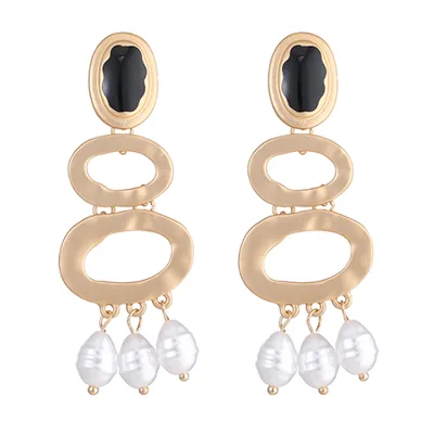 Custom Vintage Hammered Texture Metal Pearl Drop Earrings Fashion Jewelry