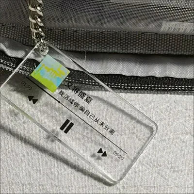 custom transparent blank rectangle with your own design plastic acrylic name tag key chain