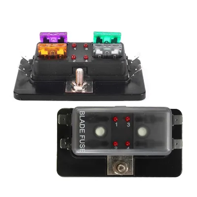 Automotive Boat Marine 12V 32V 4-Circuit Fuse Block Board with Cover LED Indicator 4-Way Blade Fuse Box Mini Fuse Holder 4 Way