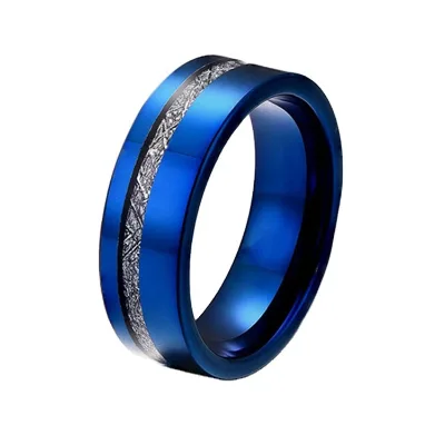 Personality Blue Silver Plated Tungsten Steel Ring Finger Saudi Arabia Silver Ring for Men