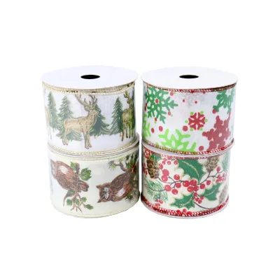 Christmas Ribbons Grosgrain Satin Fabric Holiday Festival Satin Ribbons Christmas Ribbon for Gift Wrapping Decoration