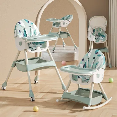 Adjustable Bamboo Children's High Chair Set Double Layer Home Dining Reclining Chair Rocking Feature for Home Use Restaurant