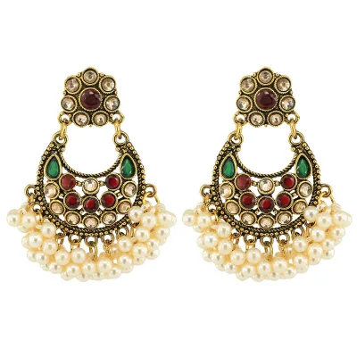 Statement Boho Jhumka Earrings Pink Pearl Tassel Dangle Erring for Women Party Wedding