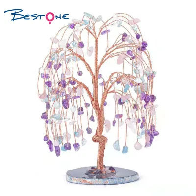 Bestone Natural Healing Crystal Agate Stone Seven Chakra Gemstone Tree for Positive in Your Home