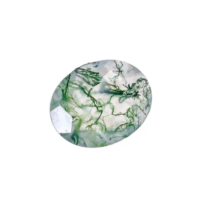 Natural Moss Agate Loose Gemstone Green Brilliant Cut High Quality 3.85 Carat Customizable Size 8x10mm Third Party Certified for
