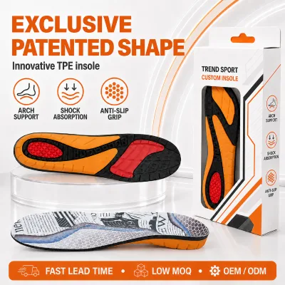Bulk High-Elastic TPE Sports Insole for Basketball & Football Thickened Shock-Absorbing Soft Insoles for Adult Men and Women