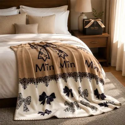 Cashmere Blend Double-Layer Printed Throw Blanket Luxury Soft Warm Bed Sofa Blanket with Stripe Pattern for Spring and Autumn