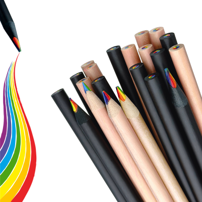 Custom Logo 7-Color Gradient Multicolor Pencils Bulk Stock Rainbow Colored Art Supplies for School for Creativity
