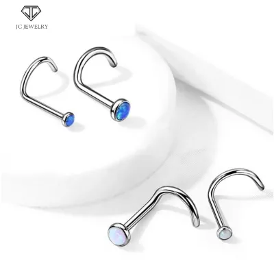 G23 Implant Titanium 2mm 3mm Opal Nose Stud Bezel Set Ball Top Screw Piercing Titanium Jewelry Nose Stud Piercing Jewelry