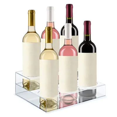 Custom 2 Tiers Clear Acrylic Wine Bottle Display Rack 6 Holes Acrylic Bottle Holder
