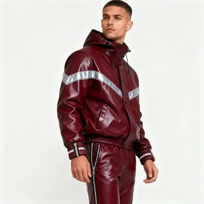 Doger Custom Men's Cargo Tracksuit Screen Print Streetwear Leather Tracksuit with Reflective Stripe