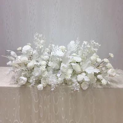 GNW Hot Sale Green White Rose Flower Garlands for Table Decoration Weddings White and Green Decorative Garland