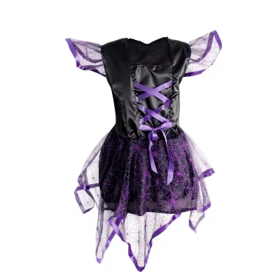 Children's New Design Black Witch Costume with Hat Bag Wand for Holiday Party Party for Girls
