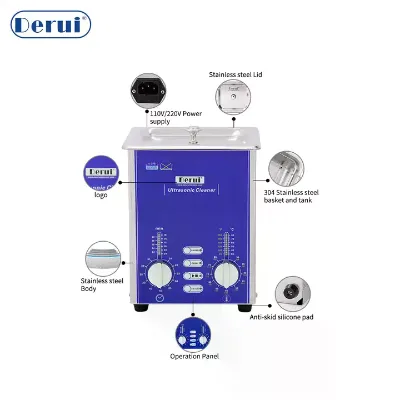 Ultrasonic Cleaner with a Power of 80W, Controlled by a Knob, Having a Frequency of 37KHz and a 2L Water Tank.