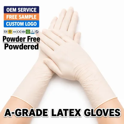 Latex Gloves Beige Safe Single Use Smooth Surface Hypoallergenic Thickened Comfort 100 Long Cuff Powdered