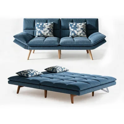 Convertible Backrest Corduroy Sofa Bed & Solid Wood Legs, Easily Converts Into Flat Sleeping Bed, Factory Customization