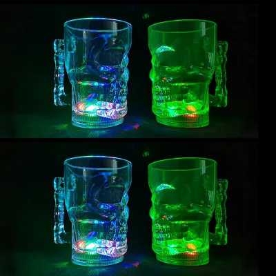 LED Light up Halloween Cups Skull Beer Mugs Drinking Glasses LED Colorful Lights Skull Cups Halloween Party Supplies