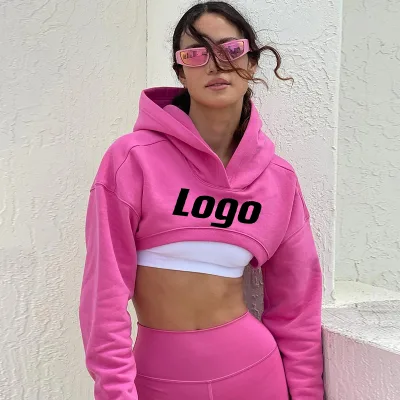 Wholesale Women Oversized Long Sleeve Cropped Hoodies Solid Casual Sweatshirt Smock Women Streetwear Y2k Autumn Fashion Clothing