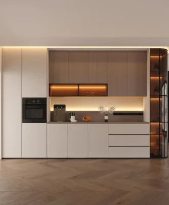 Modern Style MDF Acrylic Oak Wood Wine Cabinet Thermostatic Stonedining Room Buffet for Home Bar Living Room Kitchen Storage