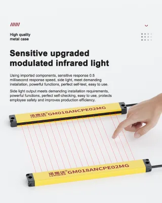 Ultra-Thin 12*25mm 20mm Series 12 Beams Optical Sensor Front Safety Grating Light Curtain Sensor Enhanced Safety with Switch