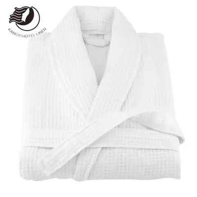 Women's Luxury Hotel White Waffle Bathrobe 100% Cotton Elastic Waist Closure Customizable Free Sample Summer Quick Dry