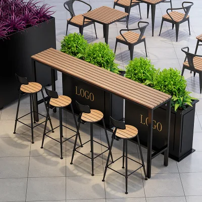 Outdoor Comfortable Bar Chair and Table Set for Home Bar Courtyard Balcony Milk Tea Shop or Cafe with High Wall Window