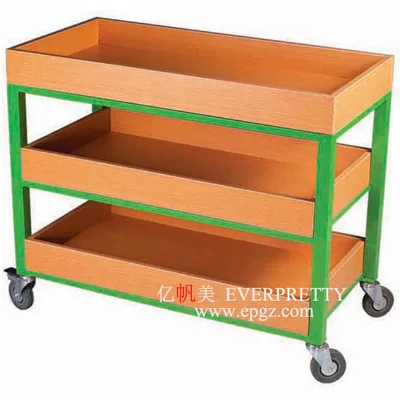 Movable Furniture School Library Furniture Archives Center 3-tier Wooden Book Trolley with Castor Movable Book Rack for Sale